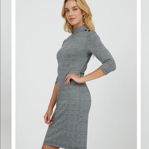 Work Wear Flattering Grey Plaid Dress